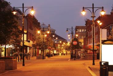 Street in Oldham, Manchester, at night