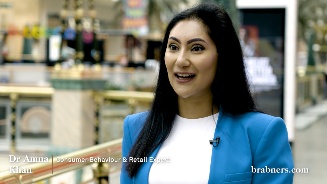 Consumer behaviour Dr Amna Khan being interviewed at The Trafford Centre